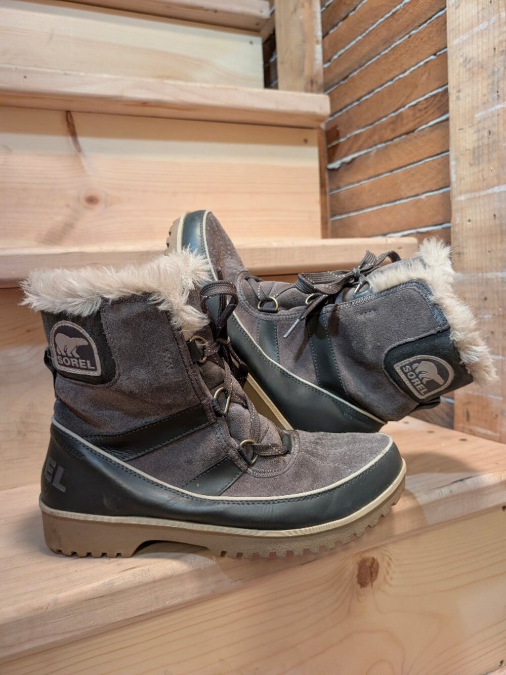 SOREL Women's 10 Tivoli II Suede Waterproof Winter Boots Fleece Lined Grey Fur